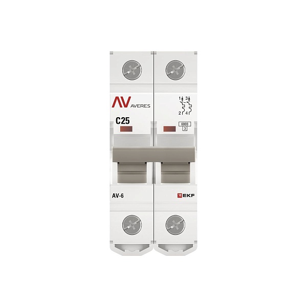 Выключатель автоматический AV-6 2P 25A (C) 6kA EKF AVERES