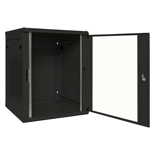 Шкаф настенный 19" TERACOM PRO 15U 600x600 мм дверь стеклянная с замком-ручкой чёрный