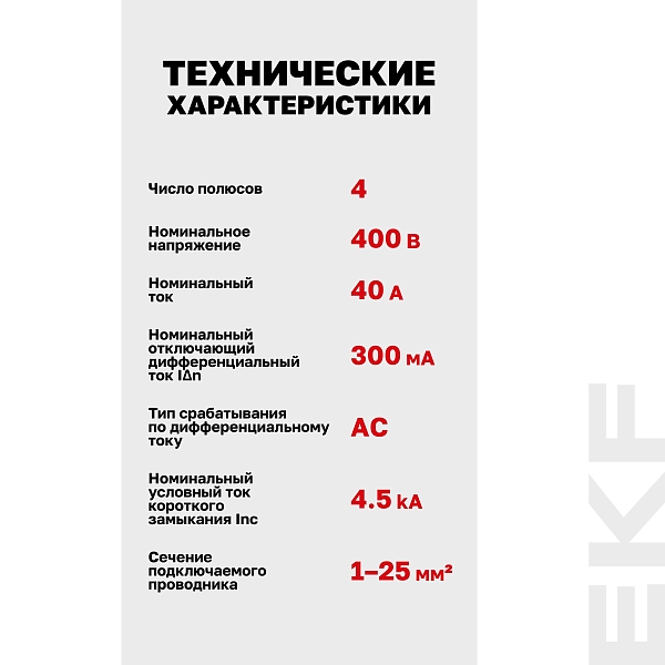 Выключатель дифференциального тока ВДТ-40 4P 40А 300мА тип АС электронный 4,5кА BASIC