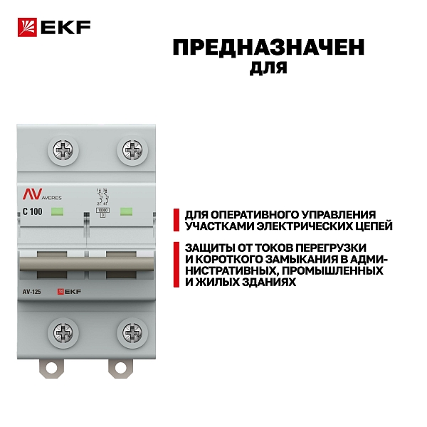 Выключатель автоматический AV-125 2P 100A (C) 10kA EKF AVERES