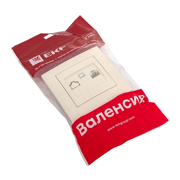 Валенсия розетка компьютерная RJ-45 1-местная кремовая EKF