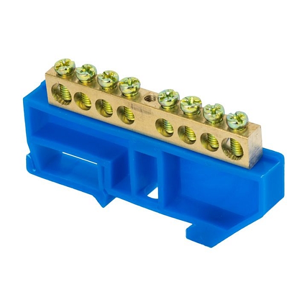 Шина "0" N (6x9мм) 8 отверстий латунь синий изолятор на DIN-рейку EKF PROxima