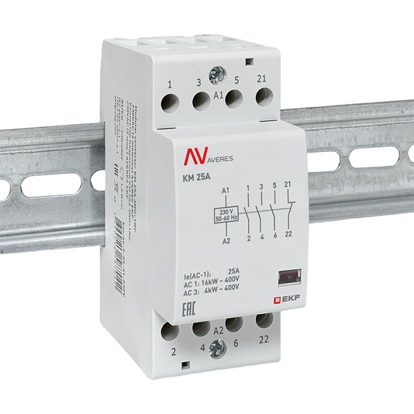 Контактор модульный КМ 25А 3NO+1NC 230В АС (2 мод.) AVERES EKF