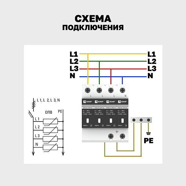 Ограничитель импульсных напряжений ОПВ-D/4P In 5кА 275В с сигн. EKF