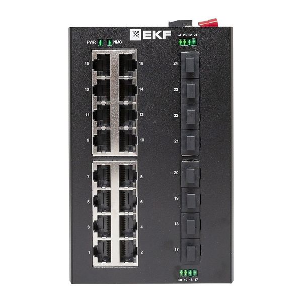 Промышленный неуправляемый коммутатор U-8GX/SFP-16GT, 8 портов 1000Base-X SFP, 16 портов 10/100/1000Base-T(X) RJ45, монтаж на динрейку TSX EKF