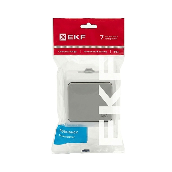 Мурманск Кнопка звонка 1-клавишная 10А IP54 серая EKF