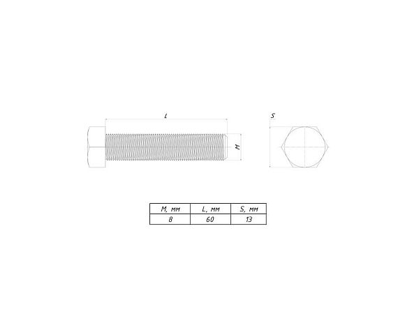 Болт шестигранный М8x60 DIN 933 EKF