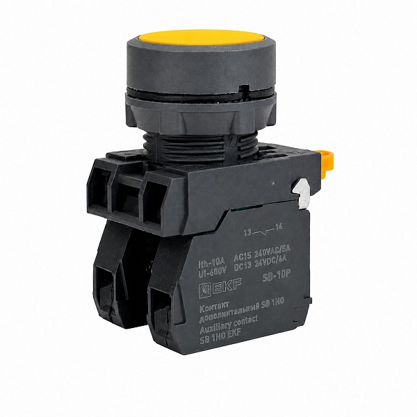 Кнопка SB-31 плоская с фиксацией 1NС желтая IP65 EKF