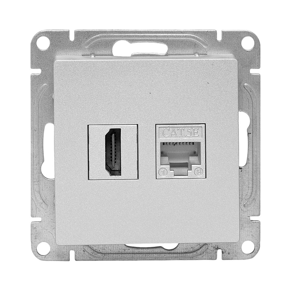 Механизм розетки HDMI+RJ45 (cat5), алюминий Эпика EKF