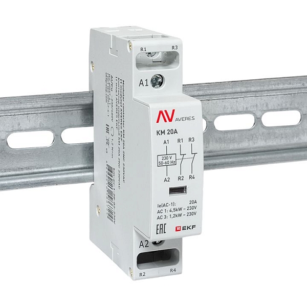 Контактор модульный КМ 20А 2NC 230В АС (1 мод.) AVERES EKF