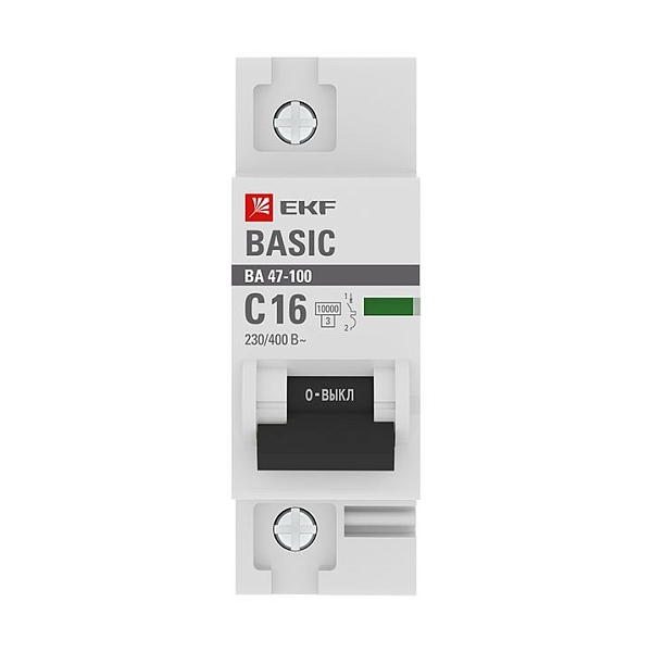 Автоматический выключатель 1P 16А (C) 10kA ВА 47-100 EKF Basic