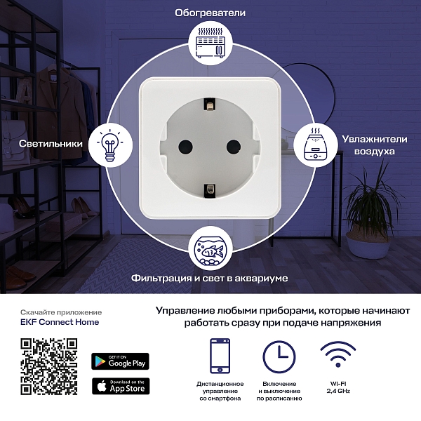 Умная розетка EKF Сonnect Wi-Fi белая