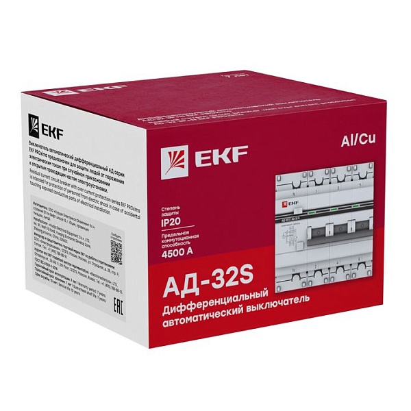 Автоматический выключатель дифференциального тока АД-32 3P+N (S) 25А характеристика C 100мА тип AC электронный селективный 4,5кА PROXIMA EKF