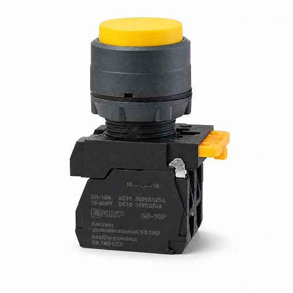Кнопка выпирающая SB-35 с фиксацией 1NC желтая IP65 EKF